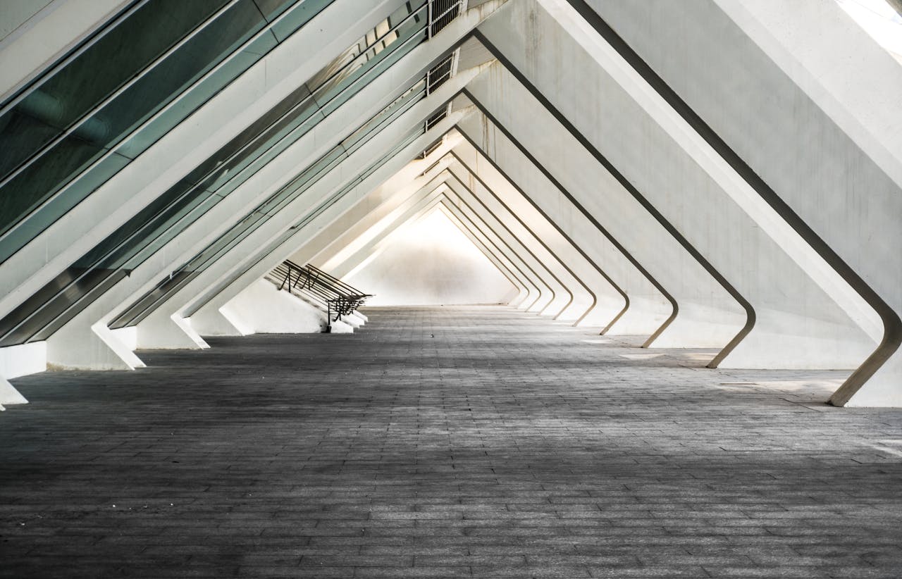 Explore a sleek and contemporary architectural hallway with futuristic design.